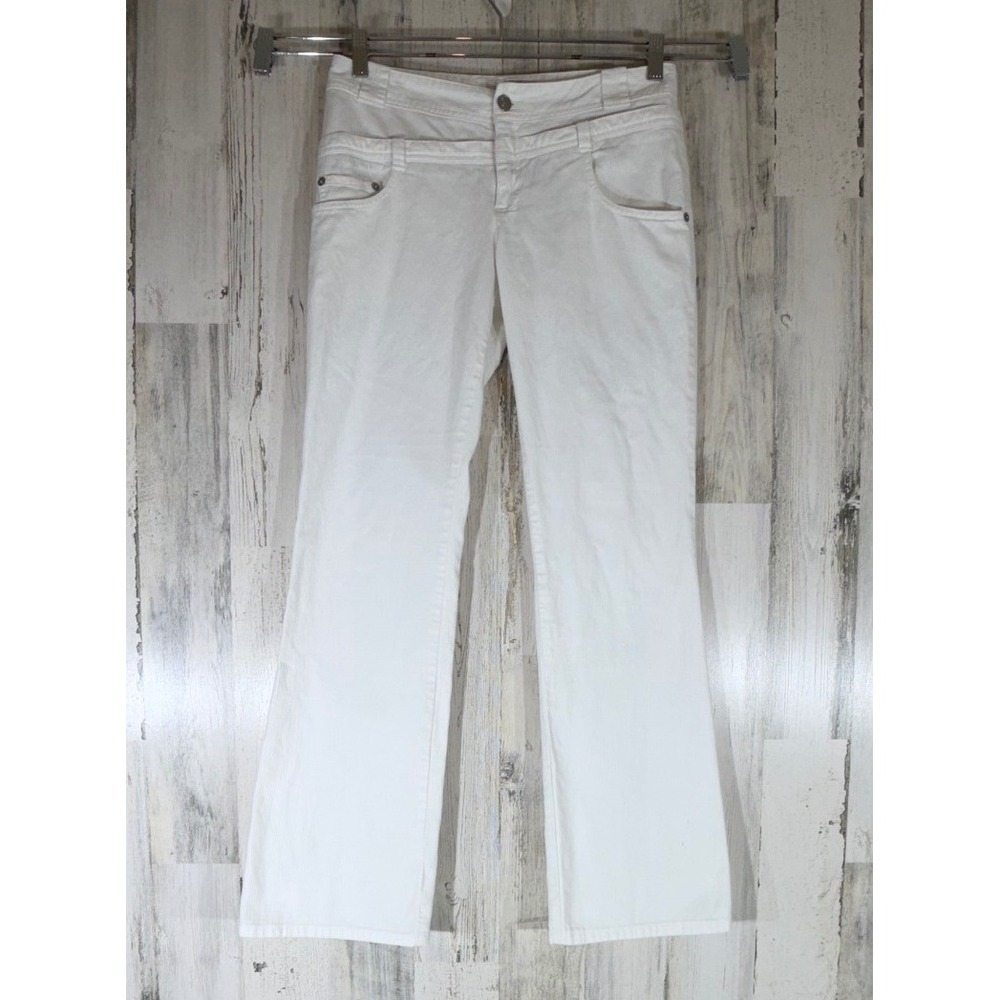 MNG Mango Ribbed Straight Leg Pants 6 (29x30.5) White Low Rise Y2K READ